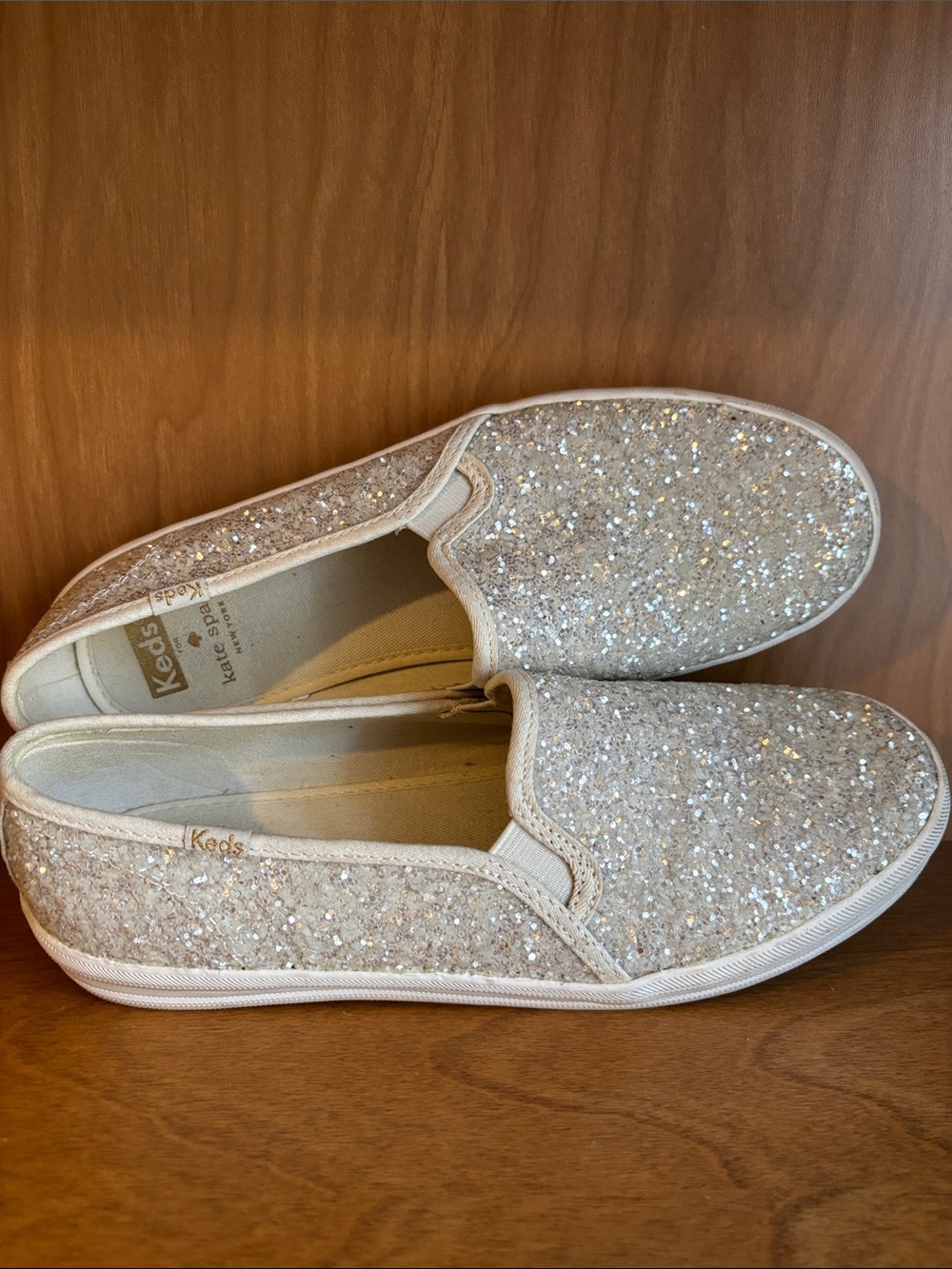 Kate Spade by Keds Women's Slip-On Glitter Sneakers in Champagne Sparkle 8.5